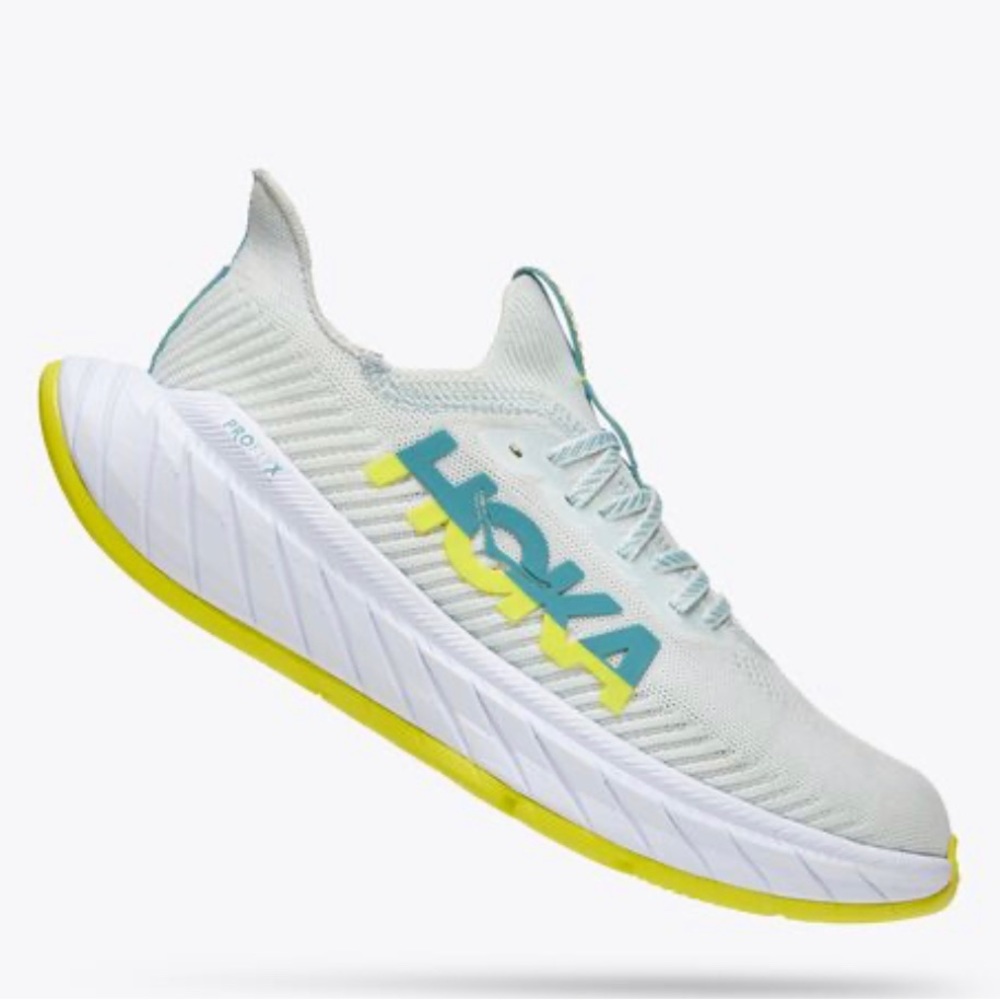 Hoka One One Carbon X 3 White and Yellow Athletic Shoes